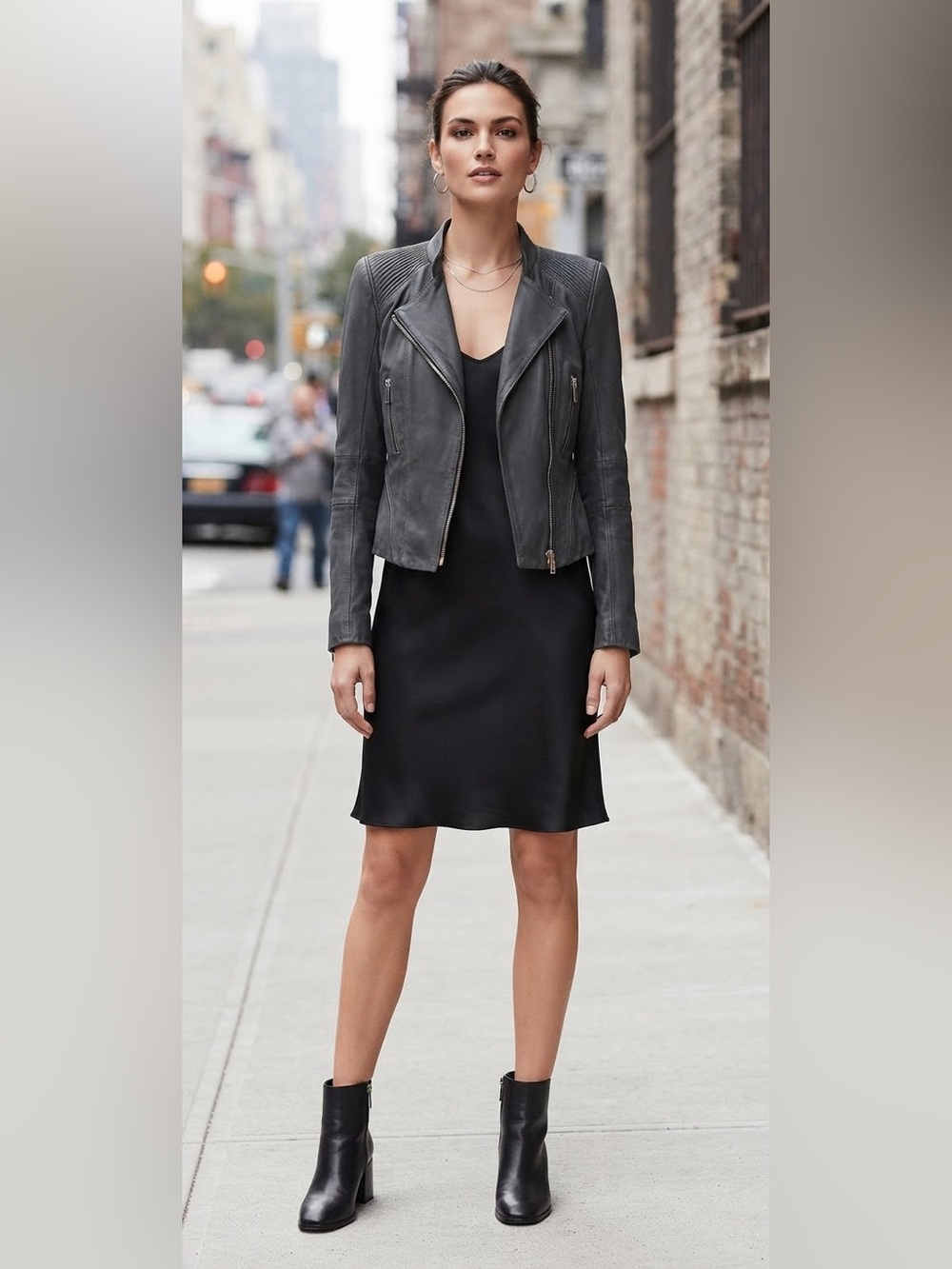 Maje Navy Leather zip jacket